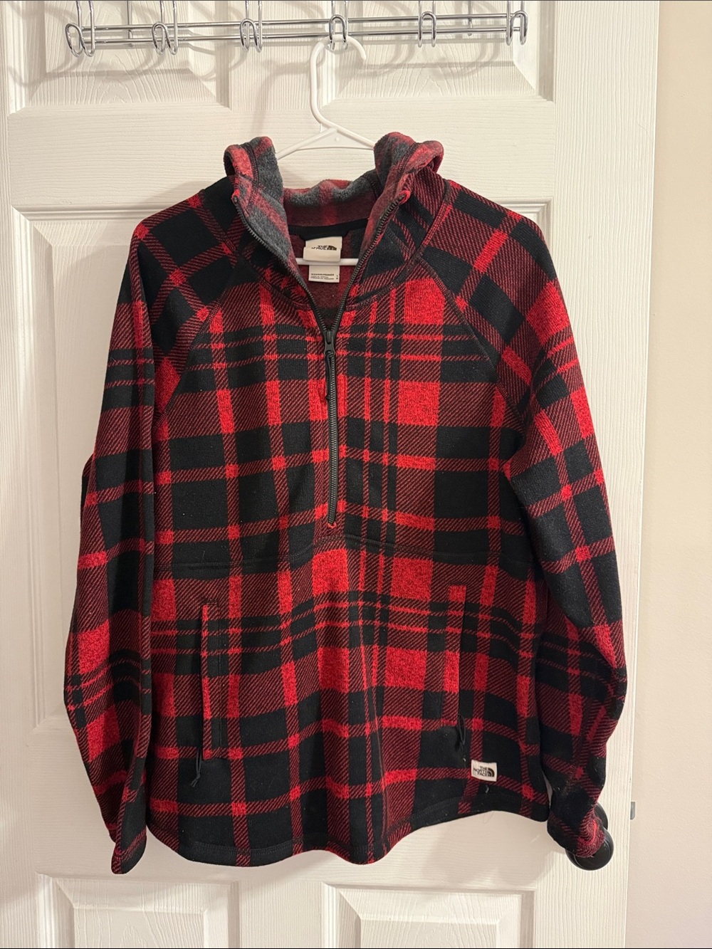The North Face Red & Black Plaid Quarter-Zip Hoodie